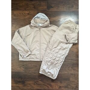 Vintage NIKE Nylon Track Suit Women's XL Full Zip Jacket Pull on Pants Beige Y2K